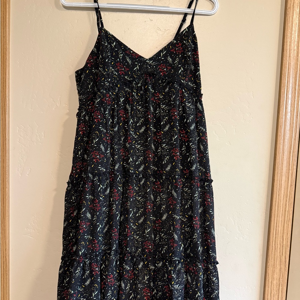 Altar'd State Black Midi Dress with Red Floral Design